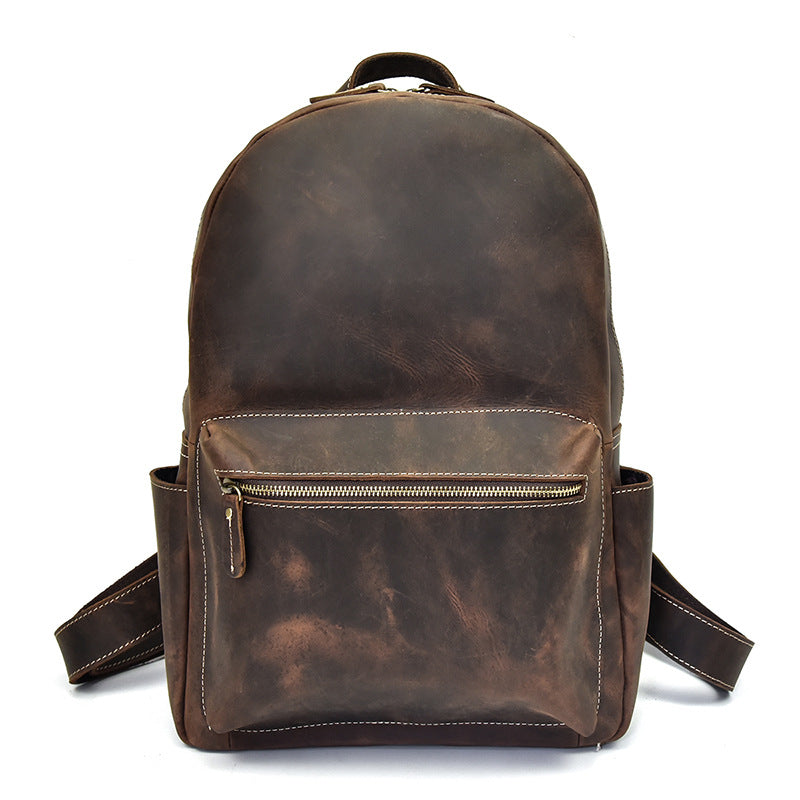 Crazy Horse Leather School Backpack Unisex Laptop Backpack Leather Travel Backpack