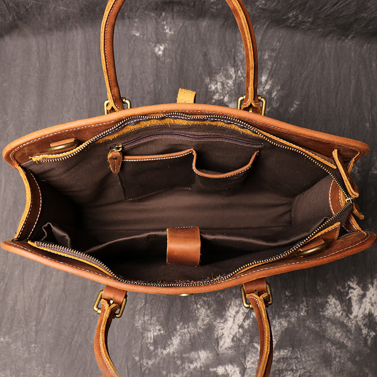 Dark Brown Leather Laptop Messenger Bag — The Handmade Store