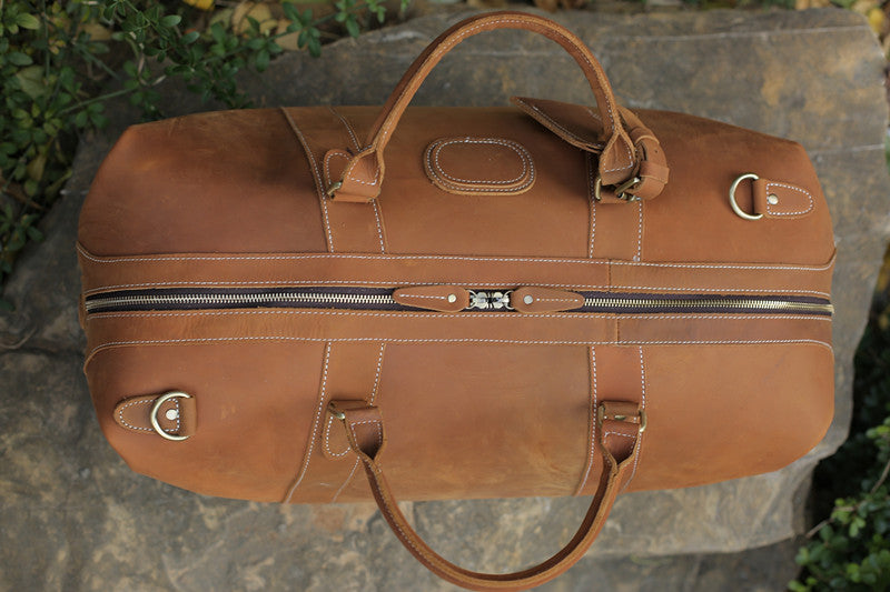 Handmade Vintage Brown Leather Travel Bag Mens Duffel Bag - Unihandmade