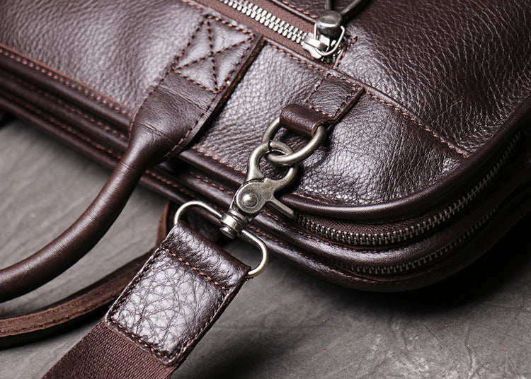 Full Grain Leather Briefcase  Mens Shoulder Bag Large Messenger Bag