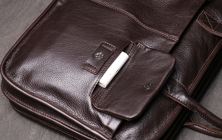 Full Grain Leather Briefcase  Mens Shoulder Bag Large Messenger Bag