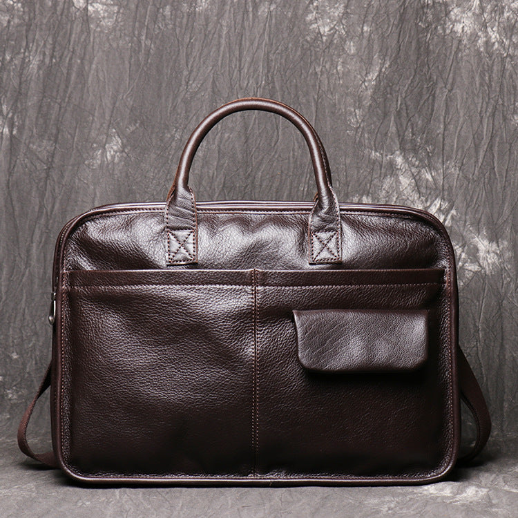 Full Grain Leather Briefcase  Mens Shoulder Bag Large Messenger Bag