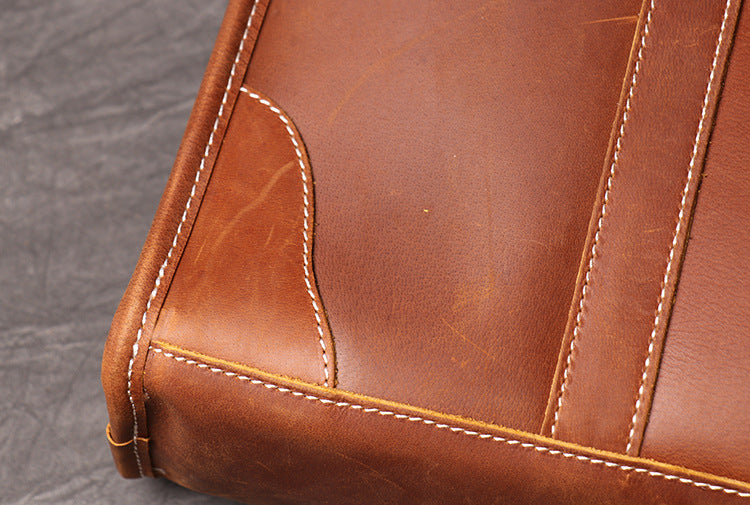 Full Grain Leather Briefcase 14'' Laptop Briefcase Handmade Messenger Bag for Men