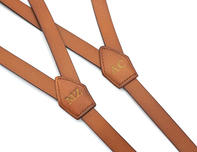 Brown Suspenders, Men's Leather Braces, Metal Buckle Groomsmen