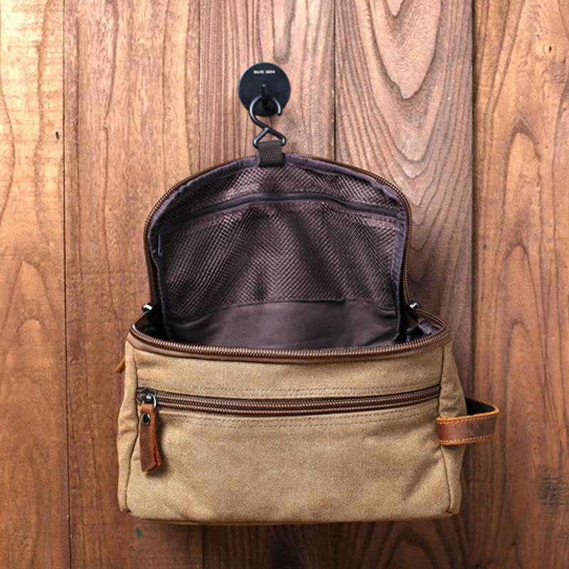 Personalized Mens Toiletry Bag Canvas Hanging Travel Dopp Kit Bag Coffee / No