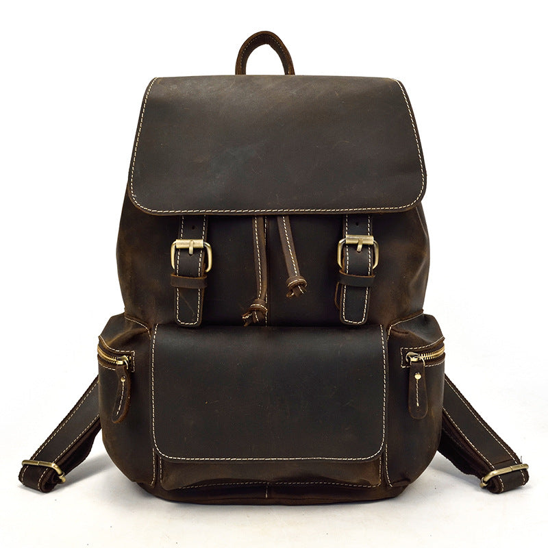 Crazy Horse Leather Backpack Men Retro School Backpack Laptop Backpack Travel Rucksack