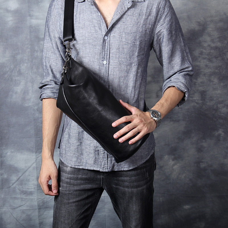 black leather messenger backpack Full Grain Leather Shoulder Bag Black Leather Crossbody Bag Mens Leath – Unihandmade