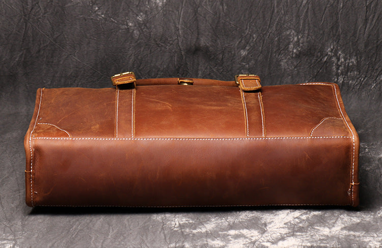 Nesitu Vintage Brown Black A4 Genuine Leather 14'' Laptop