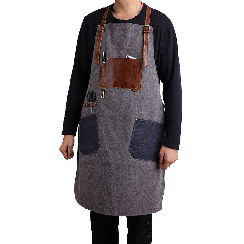 Waxed Canvas and Leather Apron Craftsman's Apron Barista's Apron with Pockets WQ01 - Unihandmade