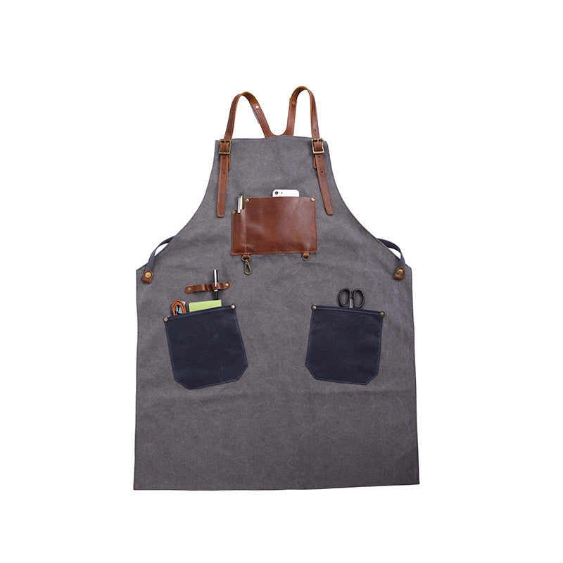 Waxed Canvas and Leather Apron Craftsman's Apron Barista's Apron with Pockets WQ01 - Unihandmade