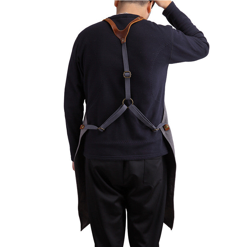 Waxed Canvas and Leather Apron Craftsman's Apron Barista's Apron with Pockets WQ01 - Unihandmade
