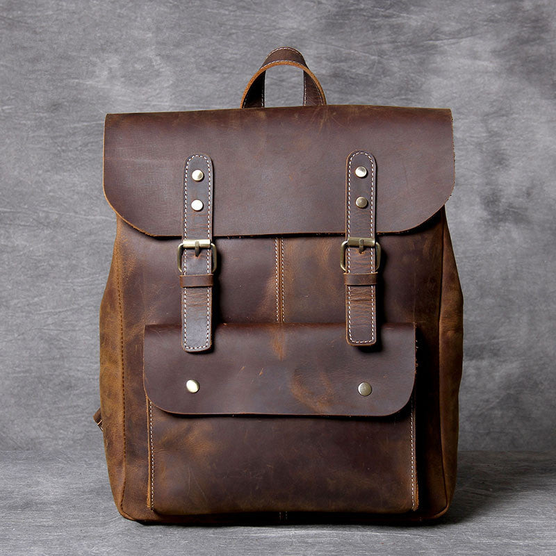 Vintage Handmade Leather Backpack Travel Backpack School Rucksack Vintage Brown / No