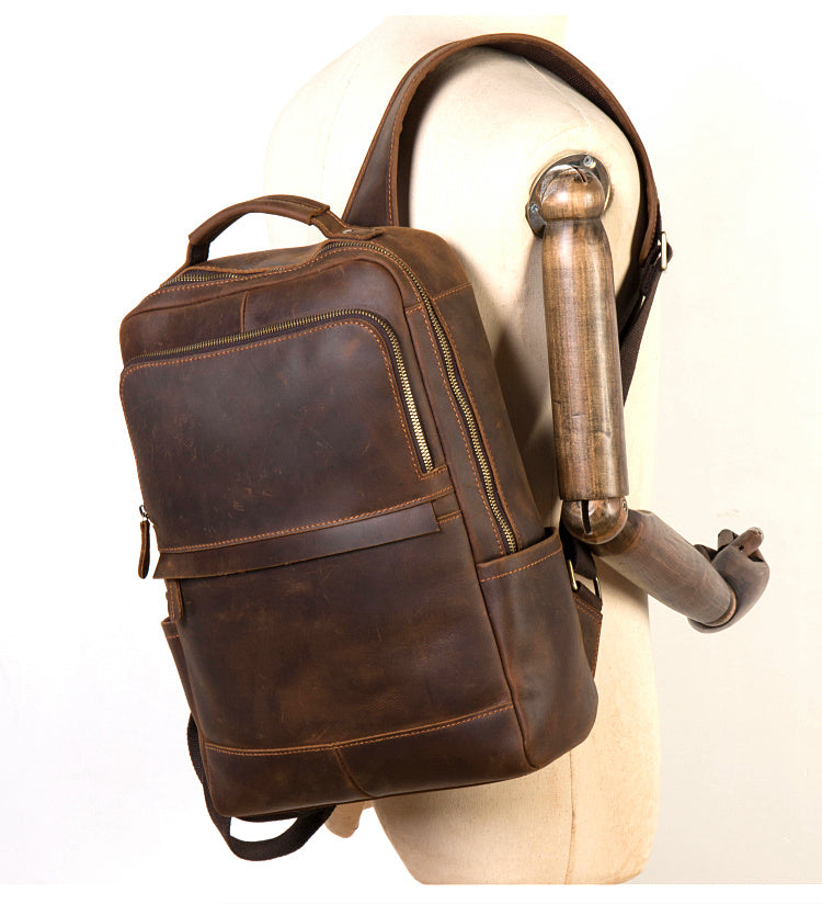 Handmade Crazy Horse Leather Backpack Laptop Backpack Travel Backpack MSG7635 - Unihandmade