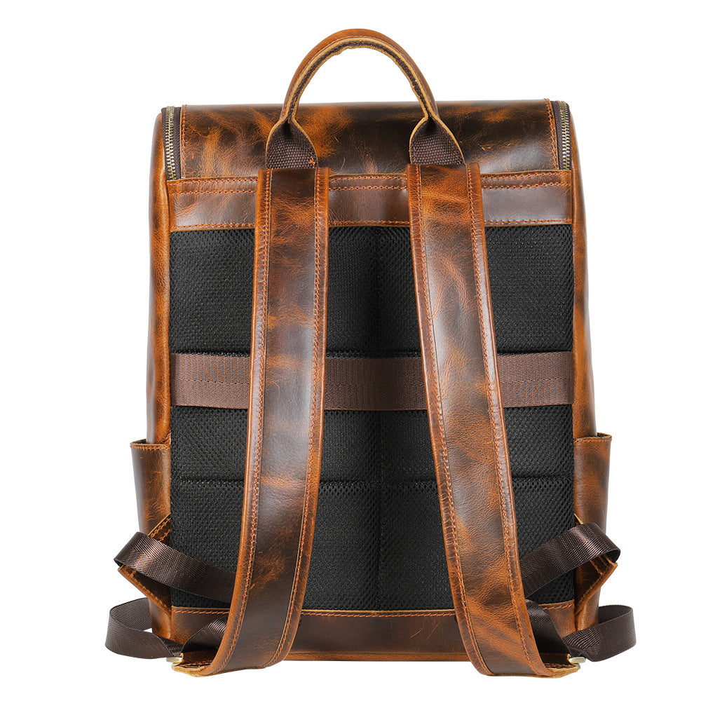 Handmade Top Grain Leather Backpack Travel Backpacks Men Shoulder Bag