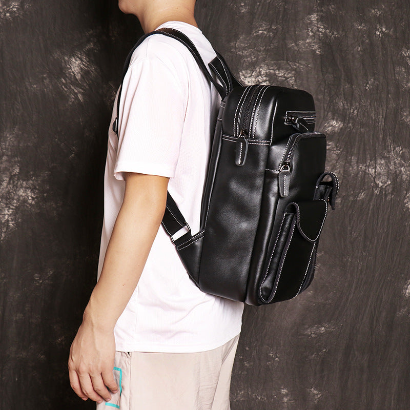 Black leather backpacks, Luxury leather goods