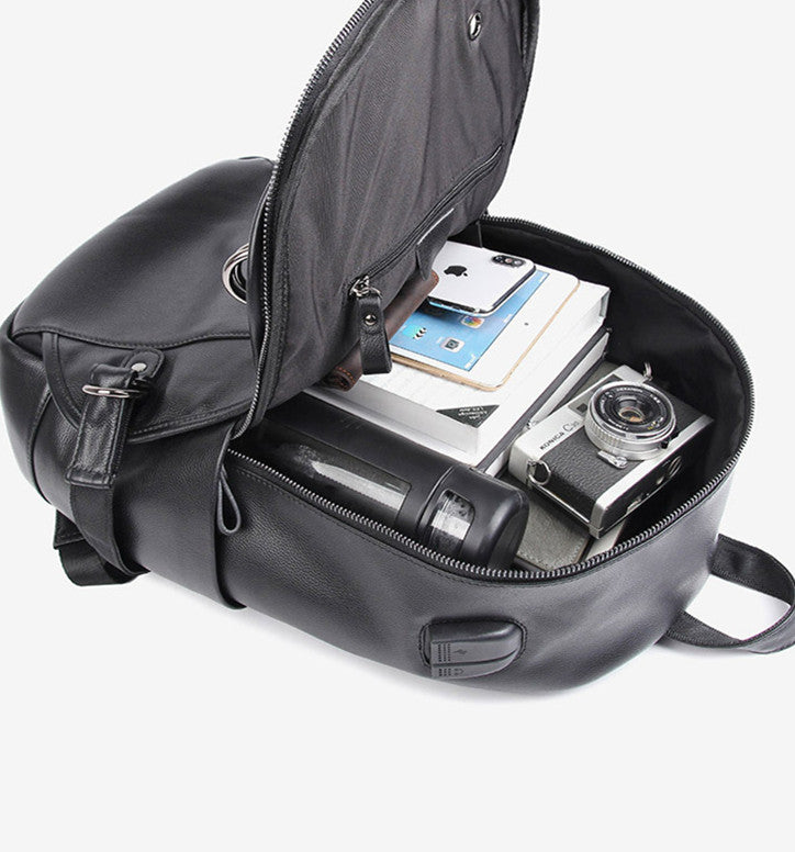 Fashion Backpack Handmade Leather Backpack with USB charge School Backpack Men Backpack - Unihandmade