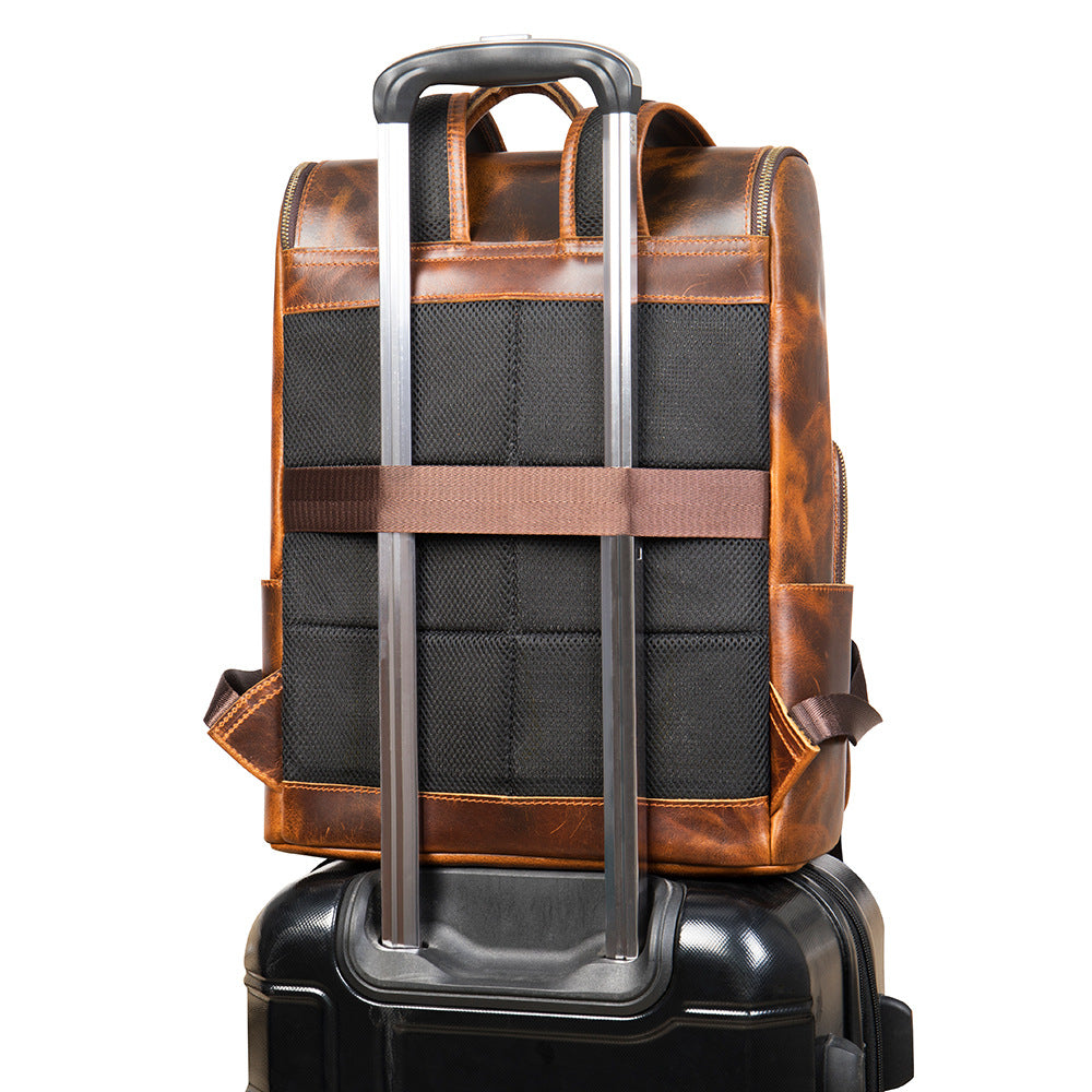 Handmade Top Grain Leather Backpack Travel Backpacks Men Shoulder Bag