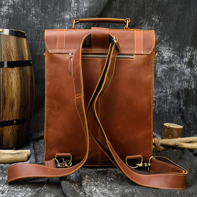 Handmade Crazy Horse Leather Handbag Backpack for Men