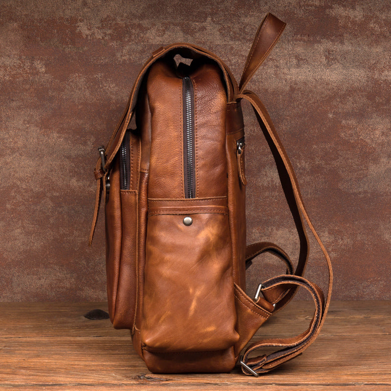 Travel Backpacks Handmade Leather Backpack Men Backpack Vintage Brown / Yes