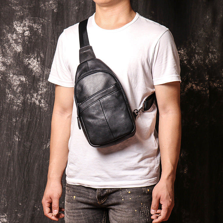 Full Grain Leather Sling Bag Retro Chest Bag Mens Shoulder Crossbody B –  Unihandmade