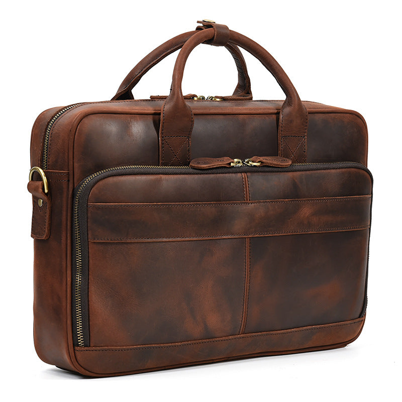 Crazy Horse Leather Men's Briefcase Business Bag Messenger Bag
