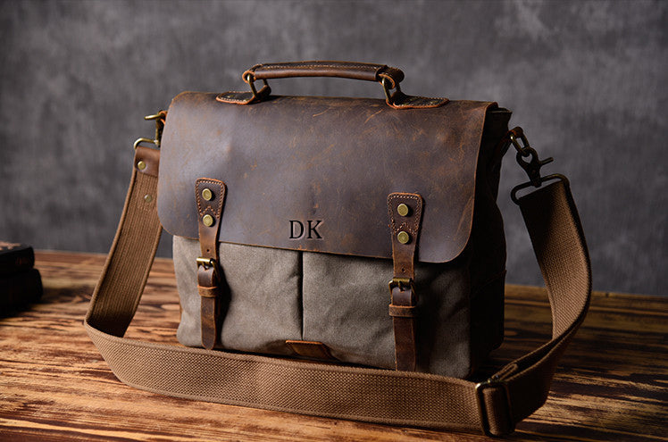 Personalized Waxed Canvas Messenger Bag Men Satchel Briefcase Vintage  Crossbody Bag Canvas Shoulder Bag Laptop Bag Unique Groomsmen Gifts