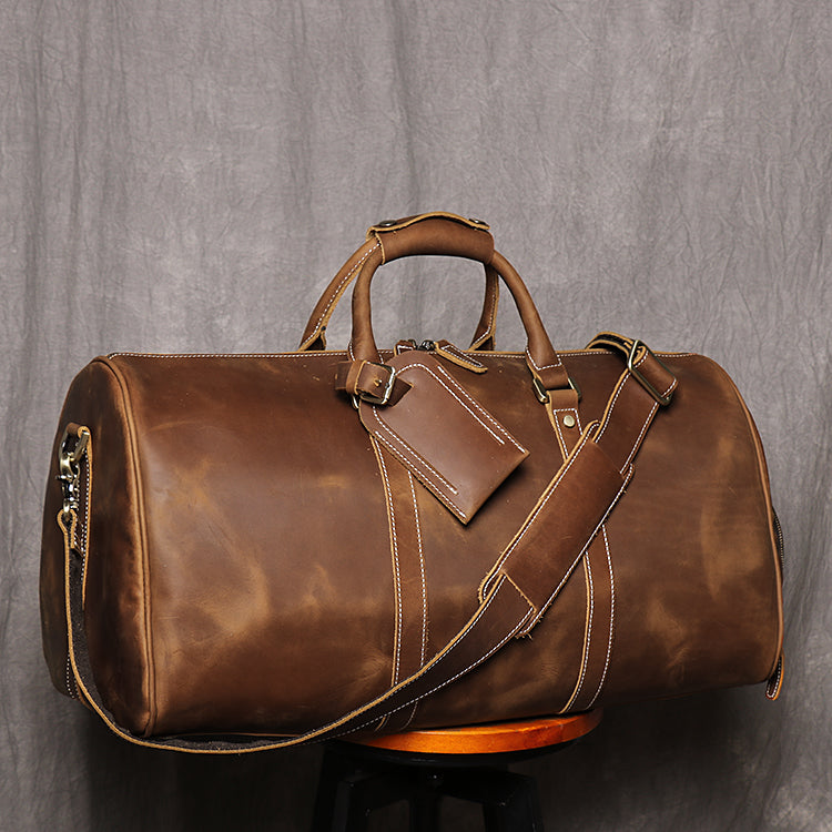 22" Handmade Men Travel Bag Full Grain Leather Duffel Monogrammed gym  bag