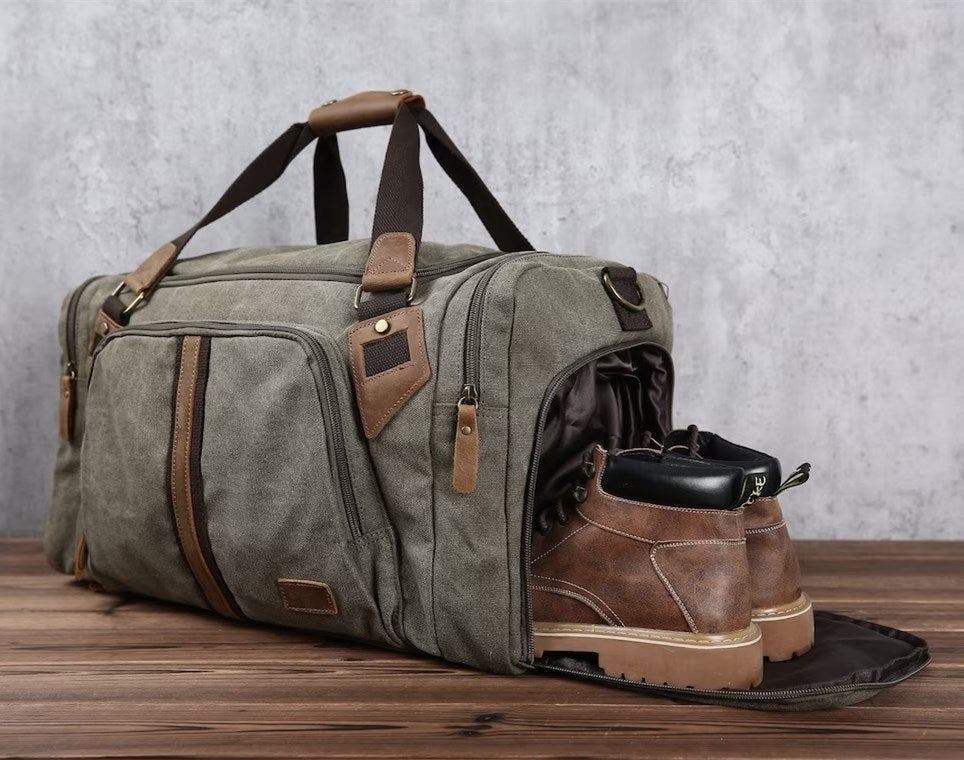 Canvas Leather Duffle Bag | Military Duffle Bag