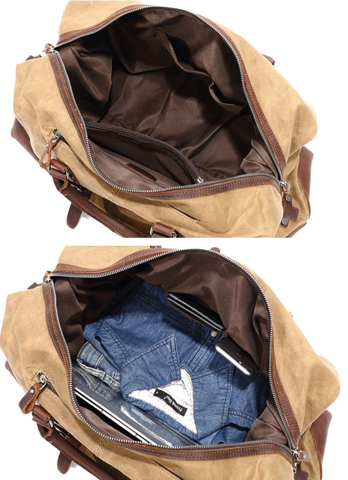 Waxed Canvas Weekender Duffle Bag: Personalized, Expandable, Rugged,  Travel, Brown - No. 495 (Made in the USA)