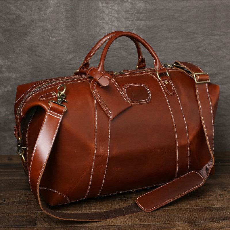 Handmade Vintage Brown Leather Travel Bag Mens Duffel Bag - Unihandmade