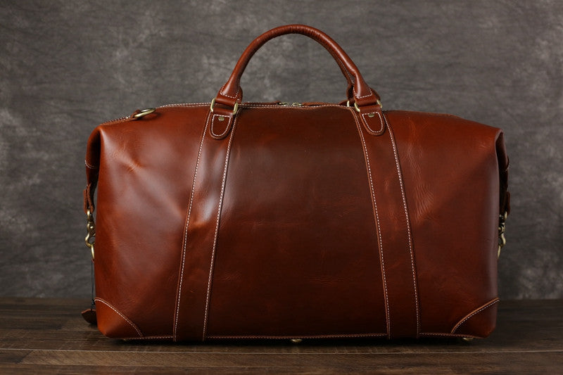 Handmade Vintage Brown Leather Travel Bag Mens Duffel Bag - Unihandmade
