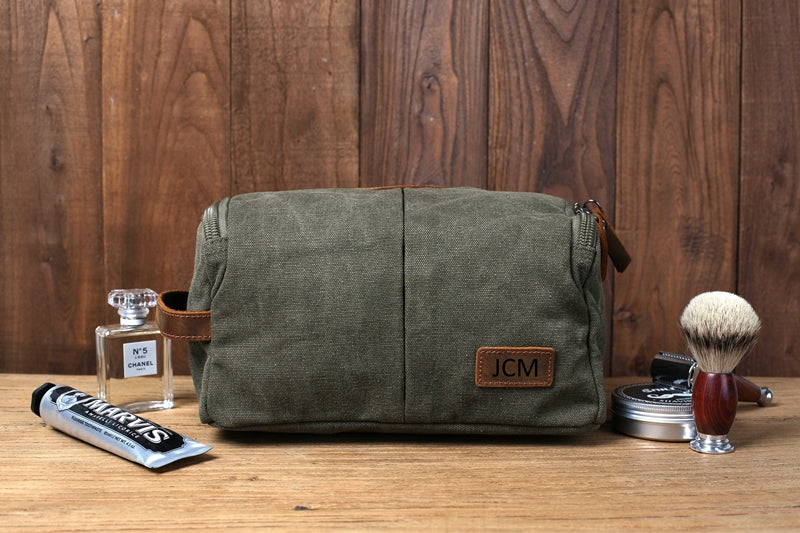 Personalized Mens Toiletry Bag Canvas Hanging Travel Dopp Kit Bag Grey / Yes