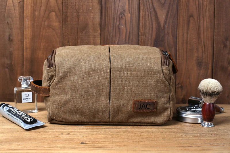 canvas travel bag for men Personalized Mens Toiletry Bag Canvas Hanging Travel Dopp Kit Bag Coffee / Yes