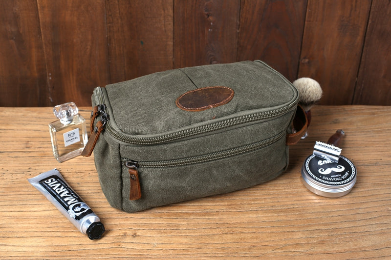 leather hanging men's toiletry bag travel dopp kit Personalized Mens Toiletry Bag Canvas Hanging Travel Dopp Kit Bag Army Green / No