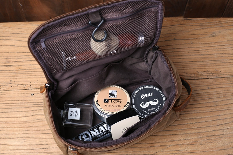 Toiletry Bag. Personalized Canvas and Leather Dopp Kit. 