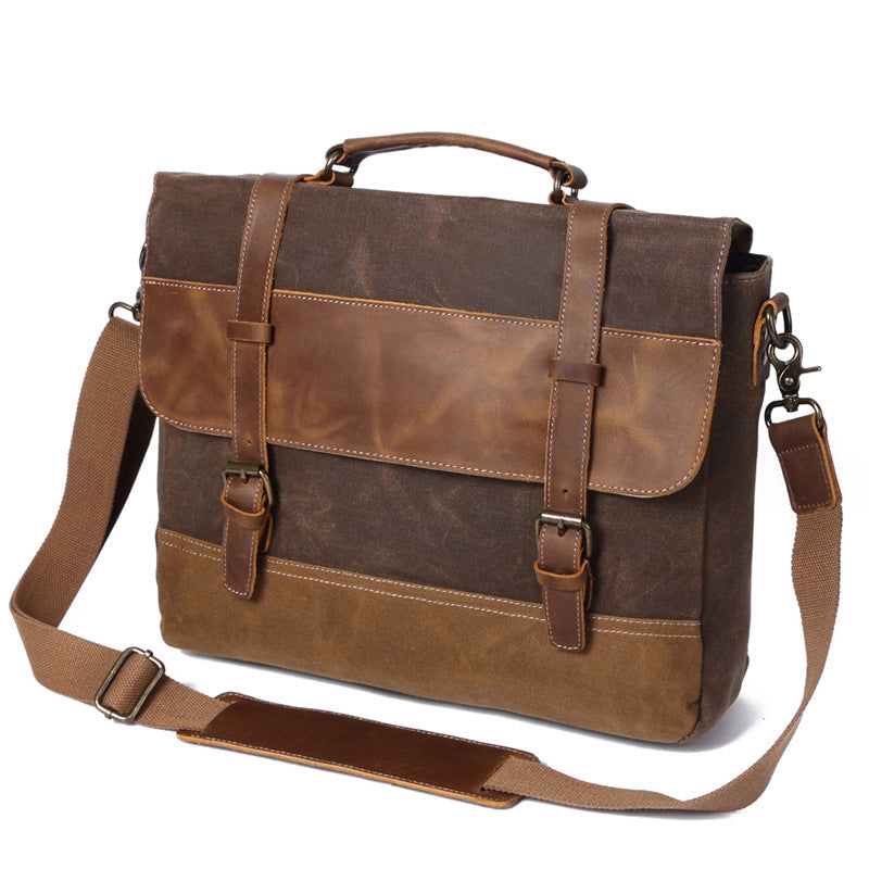 Handmade Waxed Canvas Handbag Waterproof Briefcase Messenger Bag Men L ...