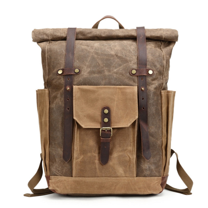 Vintage Waxed Canvas and Leather Backpack Rucksack Travel