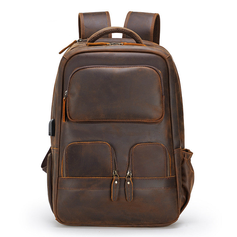 best leather backpack for school Crazy Horse Retro Backpack Stylish Laptop Backpack Fish Lake Valley Hot Your Perfect Companion for Size:Spinning gun purse