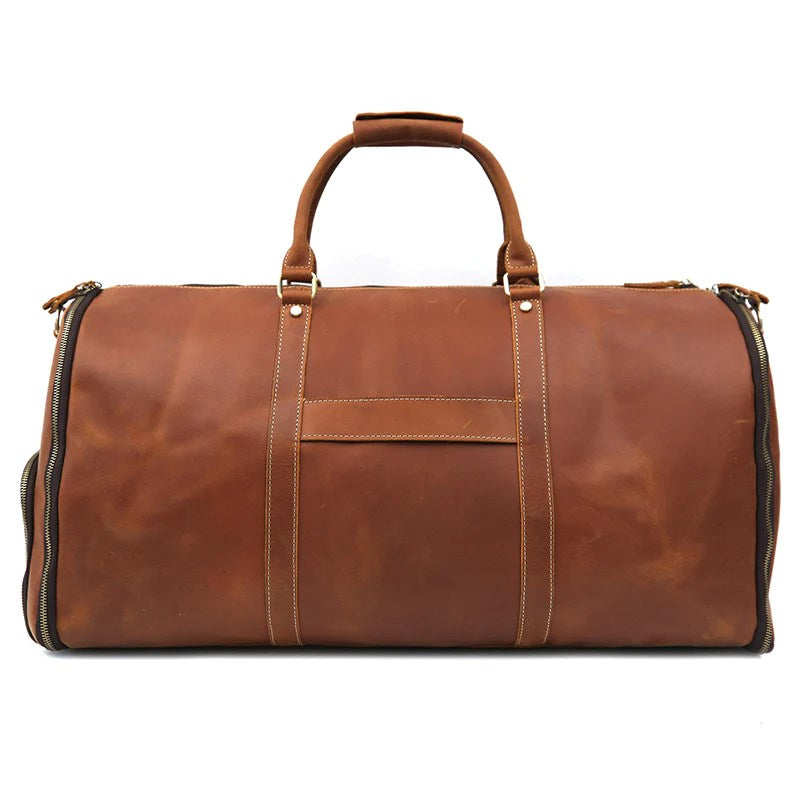 Full Grain Leather Garment Bag Duffle Bag with Shoe Compartment Mens Carry On Bag