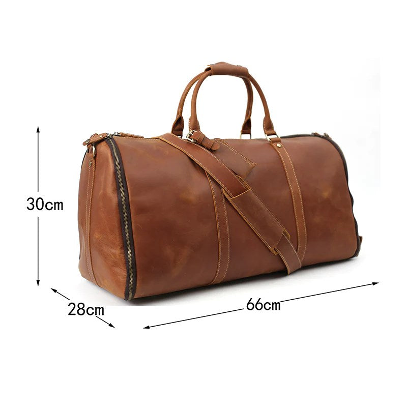 Full Grain Leather Garment Bag Duffle Bag with Shoe Compartment Mens Carry On Bag