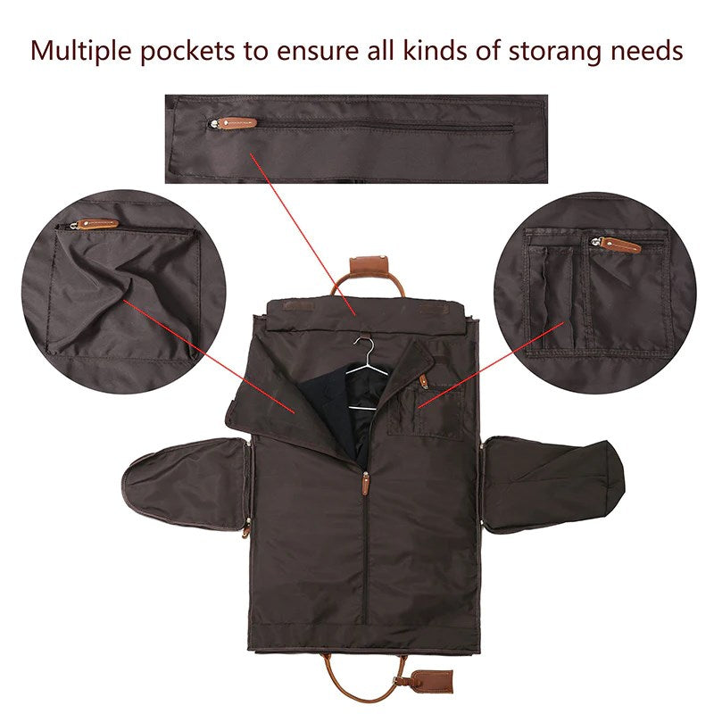Full Grain Leather Garment Bag Duffle Bag with Shoe Compartment Mens Carry On Bag