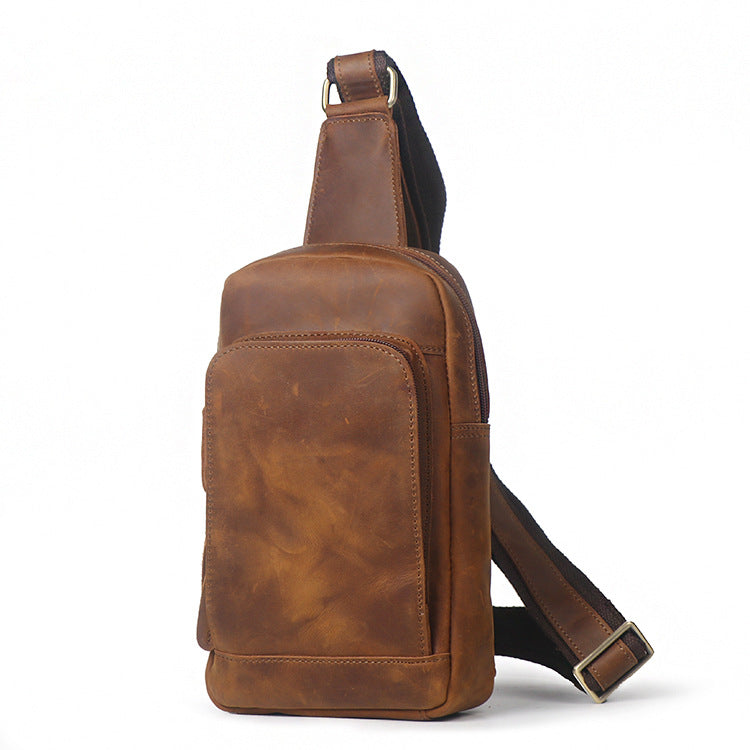 Full Grain Leather Sling Bag Retro Chest Bag Mens Shoulder Crossbody Bag