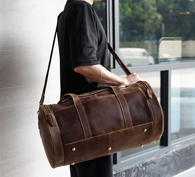 Full Grain Leather Travel Bag Gym Bag Carry On Luggage Bag Duffel Bag - Unihandmade