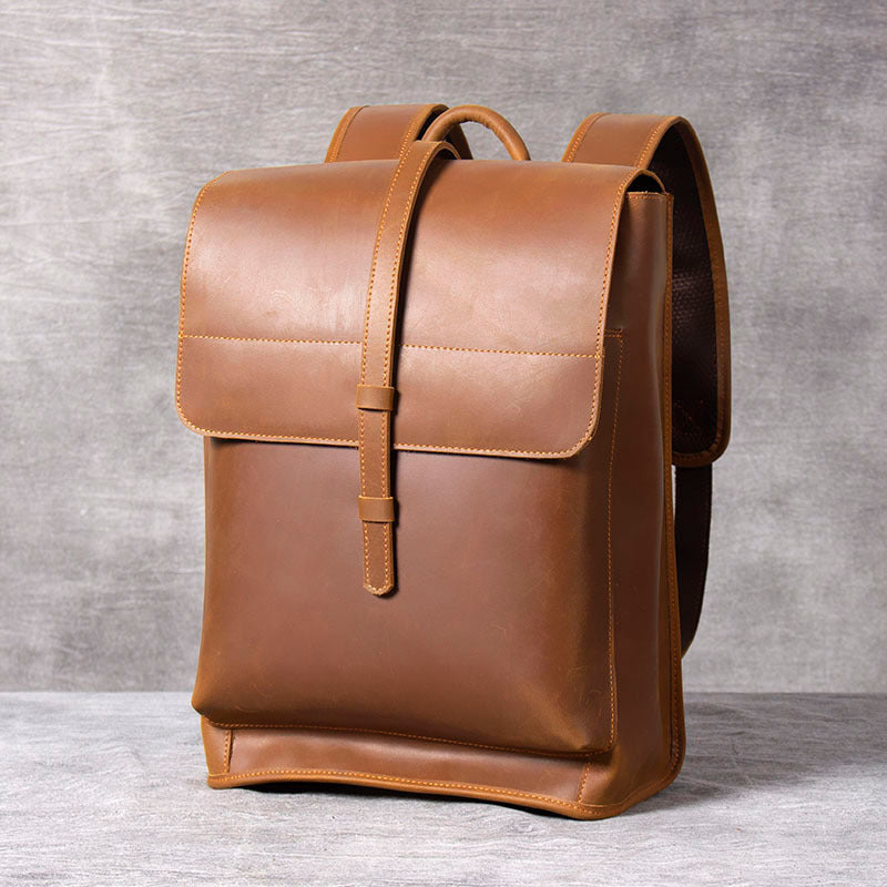 best looking school backpacks men leather Crazy Horse Leather Backpack 15'' Laptop Backpack School Backpack Brown