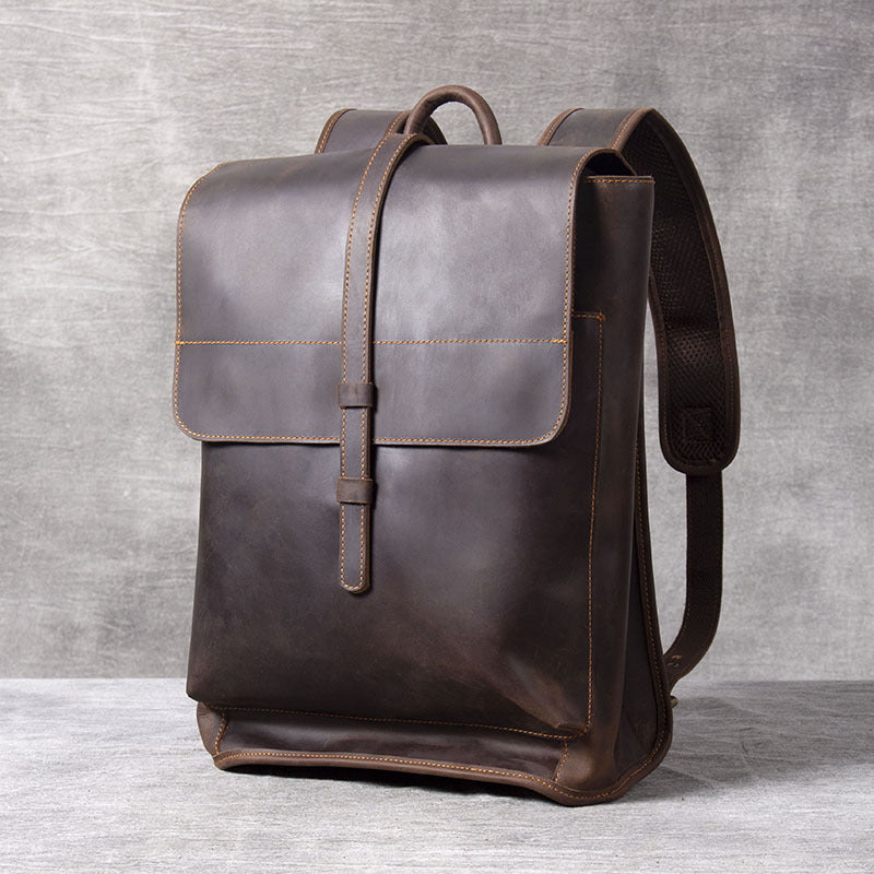 Crazy Horse Leather Backpack 15'' Laptop Backpack School Backpack