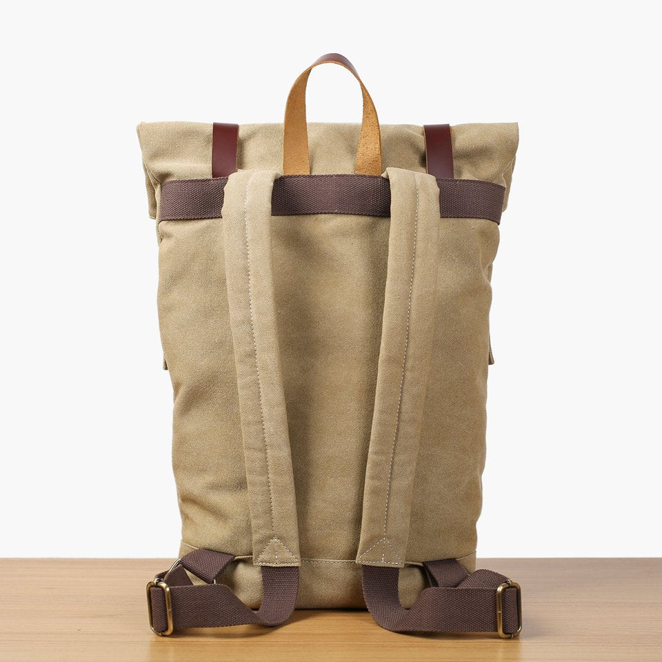 Handmade Canvas Leather Backpack School Backpack Rucksack Travel Backpack 16001 - Unihandmade