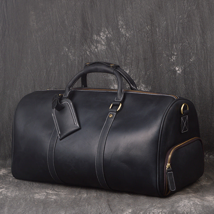 Leather Weekend Bag Men Black Travel Duffle Bag Full Grain 