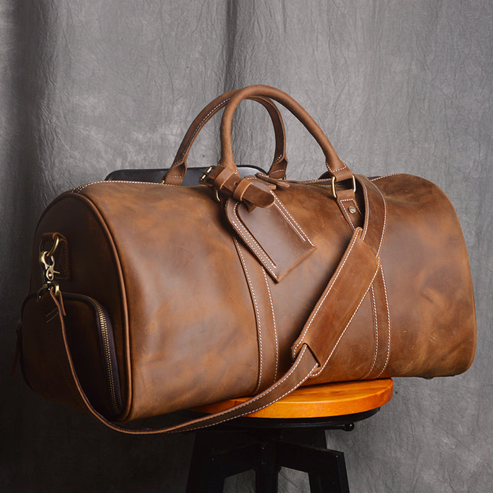 Unihandmade vintage crazy horse leather duffle bag