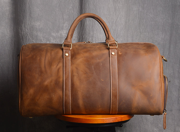 Vintage Crazy Horse Leather Duffle Bag, Travel Bag with Shoes Compartment, Weekend  Bag S12026