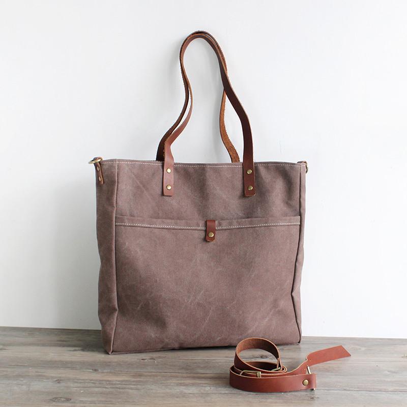 Canvas Tote Bag & Leather Shoulder Straps